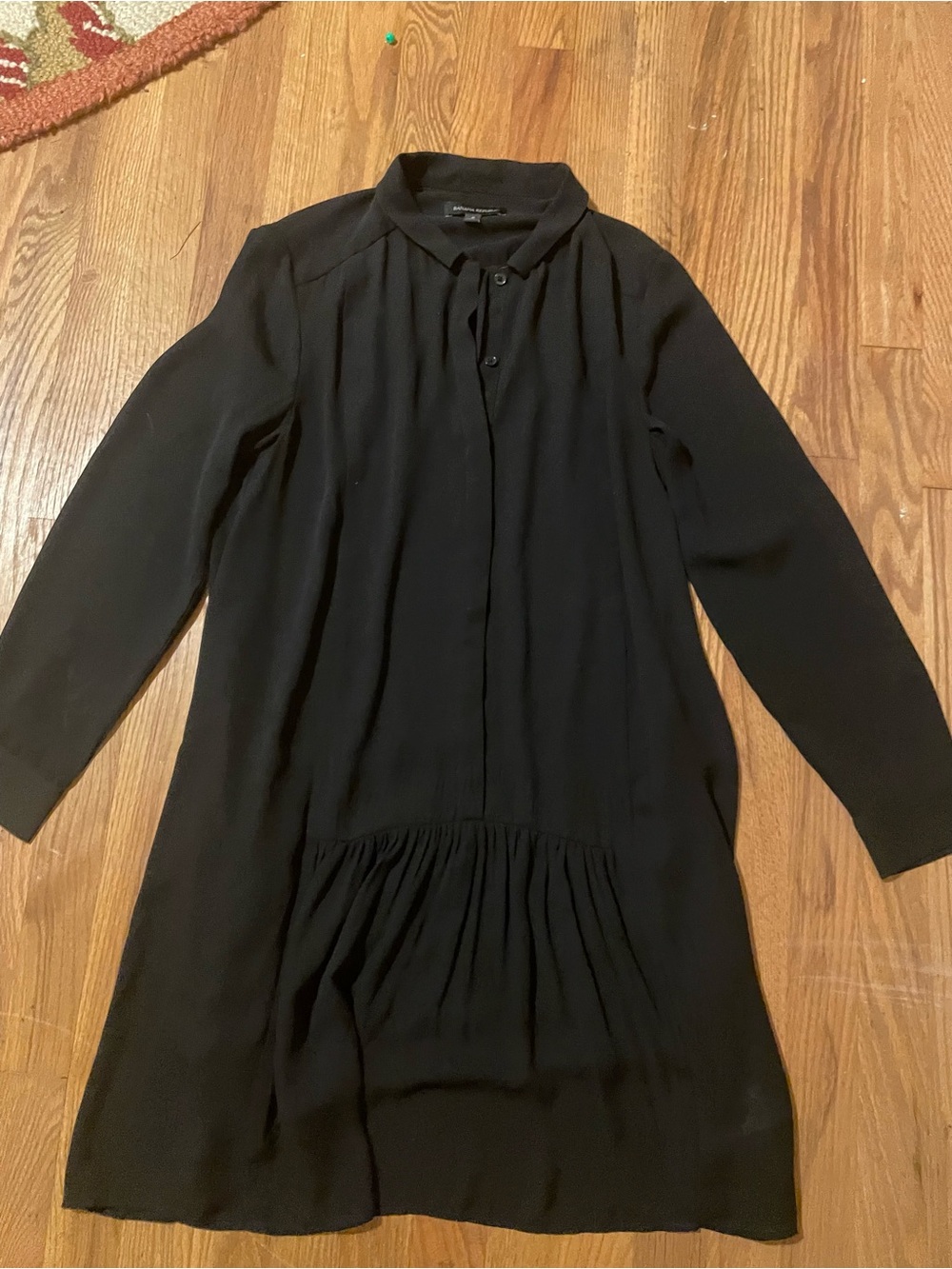 Banana Republic Black Long-Sleeve Button-Front Dress